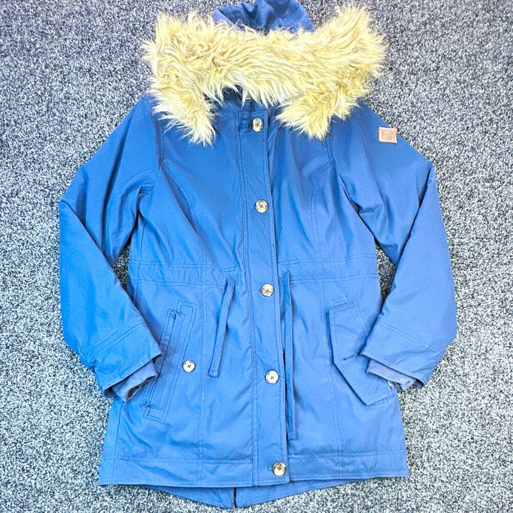 Hollister Heritage Collection Women's Blue Hooded Faux Fur Trim Parka M